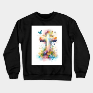 Christian Cross With Butterflies Crewneck Sweatshirt